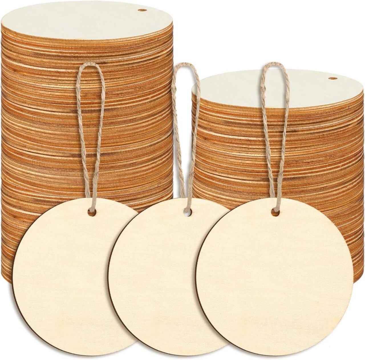 3" Unfinished Wood Circles 10 Pack – Blank Round Wooden Discs for DIY Crafts, Ornaments & Painting Projects (Strings Not Included)